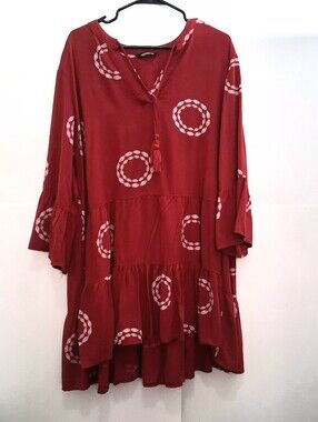 Millenium Boho Red Tiered Dress with Tassel Tie Size Fit 2X
